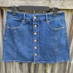 Y2k Style Mini Skirt Jean Size 10 Hi Rise Super Stretch Blue Button Front AEO